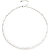 Yoursfs Small Pearl Choker Necklace for Women White Single Strand Pearl Beaded Necklace Strand Jewelry Gifts 17.7” 2” Extender