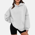 thumbnail image 2 of WTOBBY Women's Casual Oversized Solid Color Pocket Long Sleeve Hooded Sweatshirt, Relaxed Fit with Pocket, Cozy Fabric for Everyday Wear in Fall and Winter,Gray S, 2 of 7