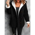thumbnail image 4 of Women's Fleece Collar Long Sleeve Hooded Button-Down Jacket with Pockets Black XL, 4 of 7