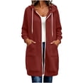 thumbnail image 2 of ClodeEU Women's Drawstring Zip Up Long Sleeve Hoodie Sweatshirt with Pocket ,Casual Loose Long Outcoat Red^,Women's Plus XL, 2 of 8