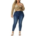 thumbnail image 2 of Agnes Orinda Women's Plus Size V-Neck Twist Knot Hollow Out Long Sleeve Top 1X Light Camel, 2 of 6