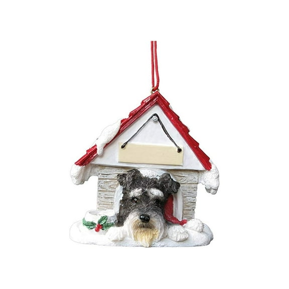 Schnauzer, Uncropped Doghouse Ornament Hand Painted Easily Personalized "