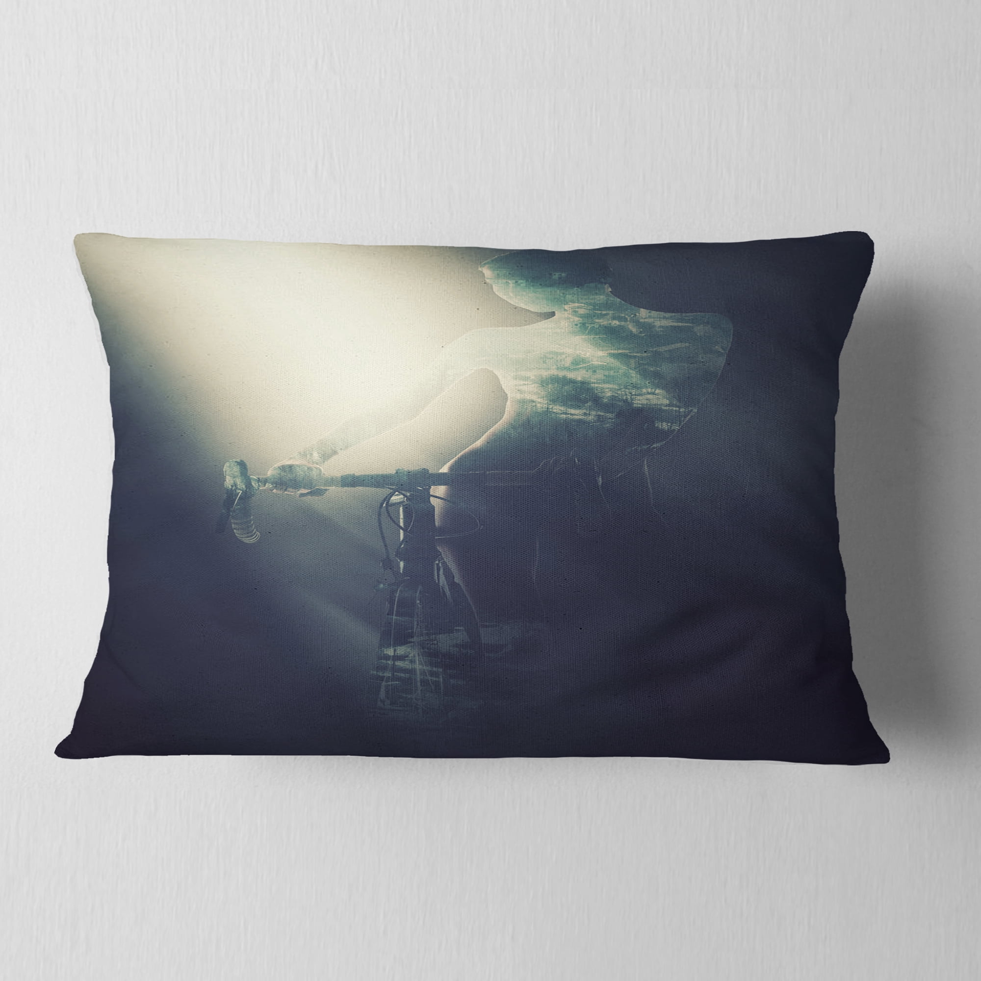 Designart Woman with Bicycle in Spotlight - Portrait Throw Pillow - 12x20
