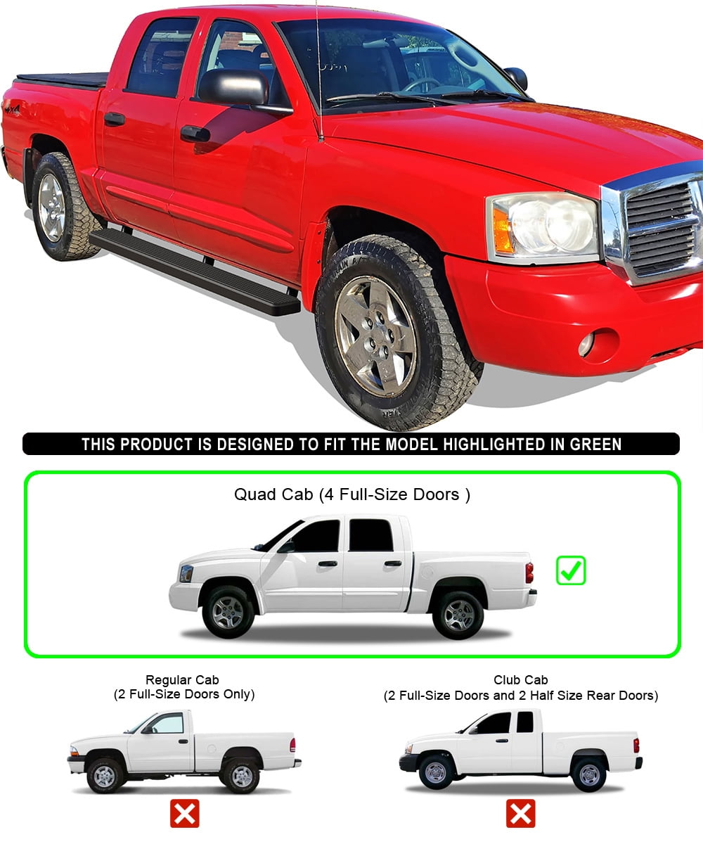 APS Running Boards 5 inches Matte Black Compatible with Dodge Dakota 2005-2011 Quad Cab Stainless Steel (Nerf Bars Side Steps Side Bars)