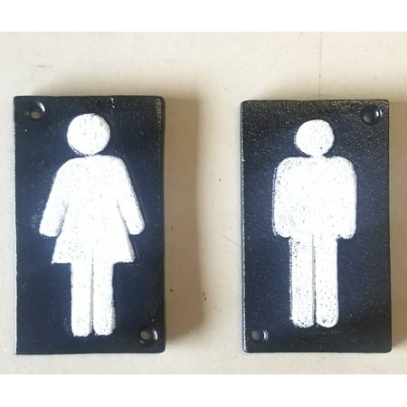 - 2pc Cast Iron Bathroom Signs Plaques 4