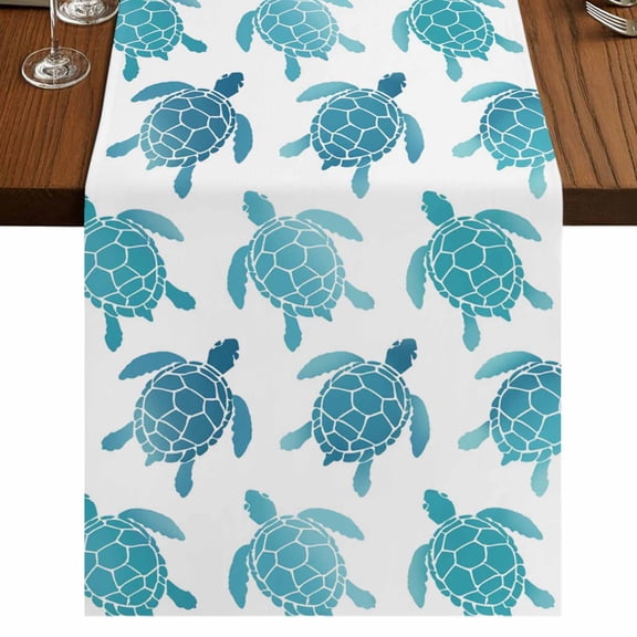 Table Runners 72 Inches Long Dress Scarves, Coastal Sea Turtle Farmhouse Kitchen/Dining Table Runner, Coffee Tablerunners, Nautical Turquoise Ocean Creatures 14x72 Inch