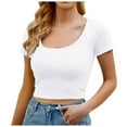 thumbnail image 1 of Crop top de manga corta para mujer - Camiseta ajustada de cuello redondo para uso informal/playa (S-XL), 1 of 5