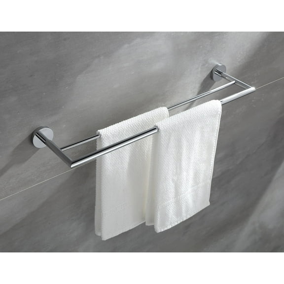 BUVELOT Towel Racks for Bathroom, Double Towel Bar 26 Inch, Wall Mounted and Modern Hotel Style with Bath Towel Holder, Chrome, Brass, 077080-CR Leo Series