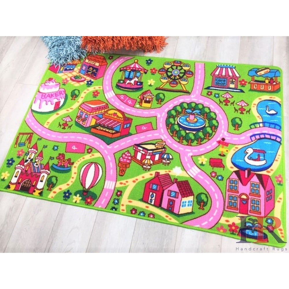 Handcraft RugsDream land driving cars playmat Pink/Green and Multi