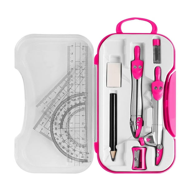 Billuyoard Kit de geometría matemática Conjunto de brújula Transportador Triángulo Regla Profesores de escuela Decoración del hogar Rosa