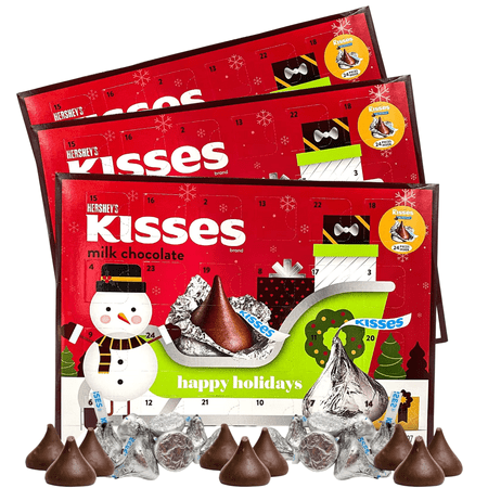Hershey's Kisses Milk Chocolate Candy Filled Advent Calendar, 2025 Christmas Countdown, Pack of 3