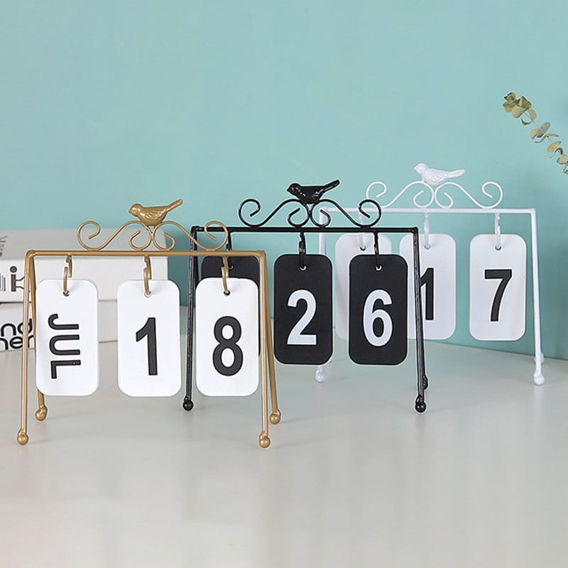 22.5x20.7x10.5cm Nordic Style Little Bird Wrought Iron Flip Calendar Table Decor 