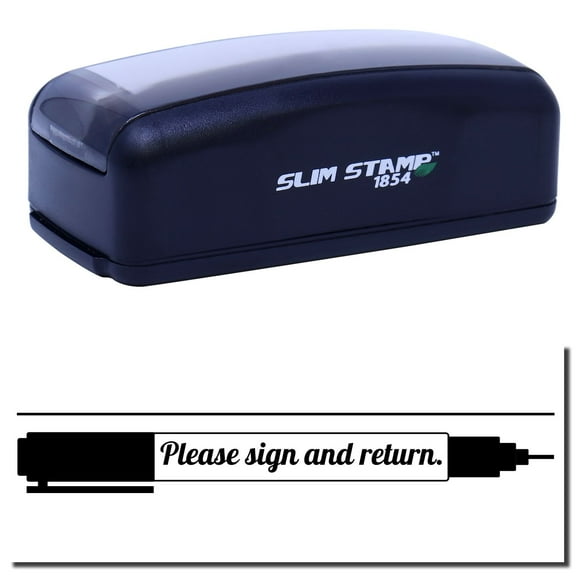 Large Pre-Inked Please Sign and Return with Pen Stamp, Slim 1854, Ultra Slim Design, Impression Size 1-13/16" by 2-1/2", Up to 25,000 Impressions - Black Ink