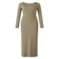 thumbnail image 1 of Robe Longue Moulante pour Femmes Couleur Unie Tricotée Col Carré Manches Longues Robe Printemps Automne Fête Club Robe Moulante, 1 of 9