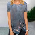 thumbnail image 1 of ICHUANYI Clearance Womens Tops Irregular Hem Summer Printing Tees Tops Spring Crewneck Short Sleeve Casual Blouses(Navy, M) ICHUANYI WER2023080809711, 1 of 5