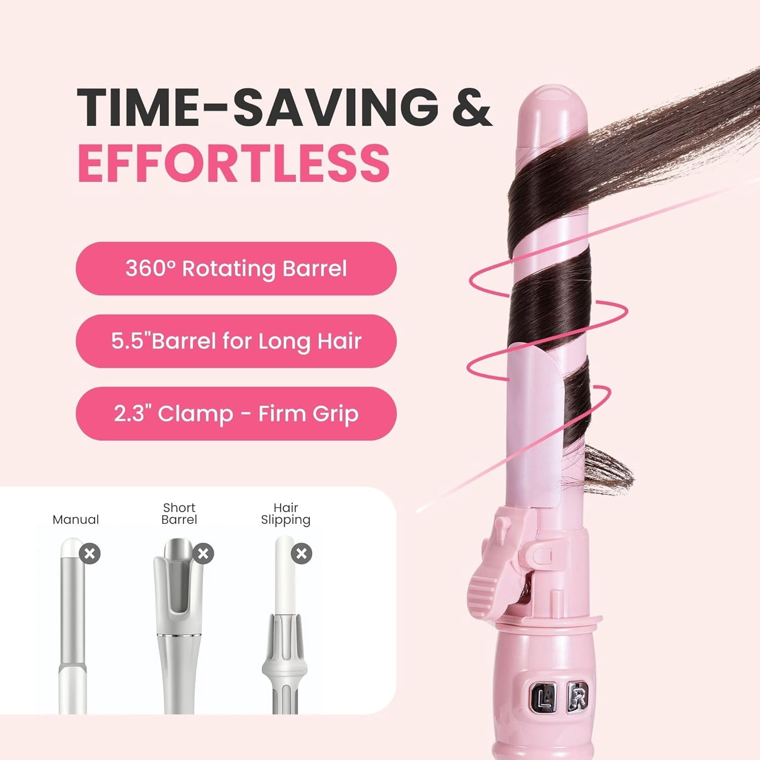 Automatic Rotating Curling Iron, 1.1-Inch Auto Hair Curler with 4 Temperature Settings & LCD Display, Anti-Scald & Dual Voltage