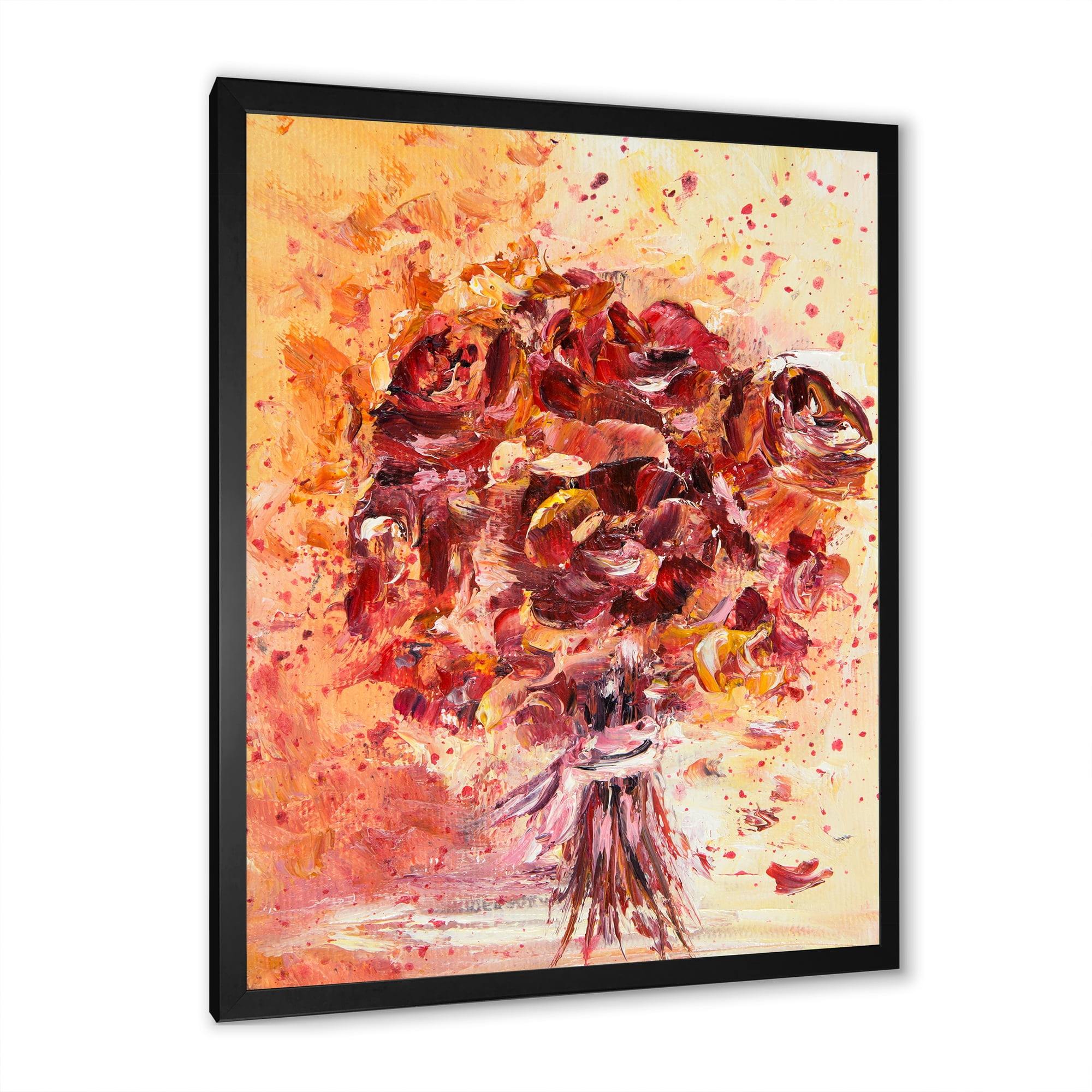 Designart 'Ancient Red Fresh Flowers Bouquet' Traditional Framed Art Print