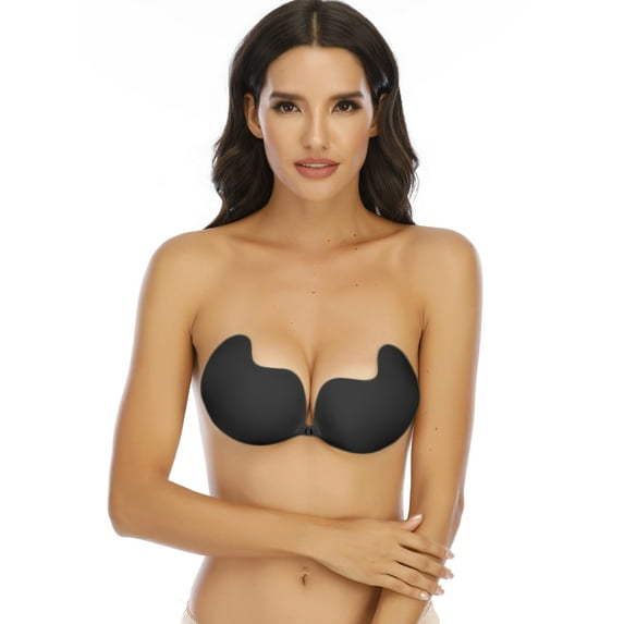 SAYFUT Strapless Bra Self Adhesive Backless Bras Silicone Push up Bra for Women, Upgrade style, Black
