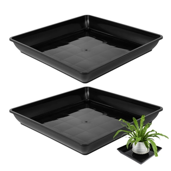 2Pcs Square Plant Saucers - Plastic Drip Trays for Indoor/Outdoor Flower Pots (Black)