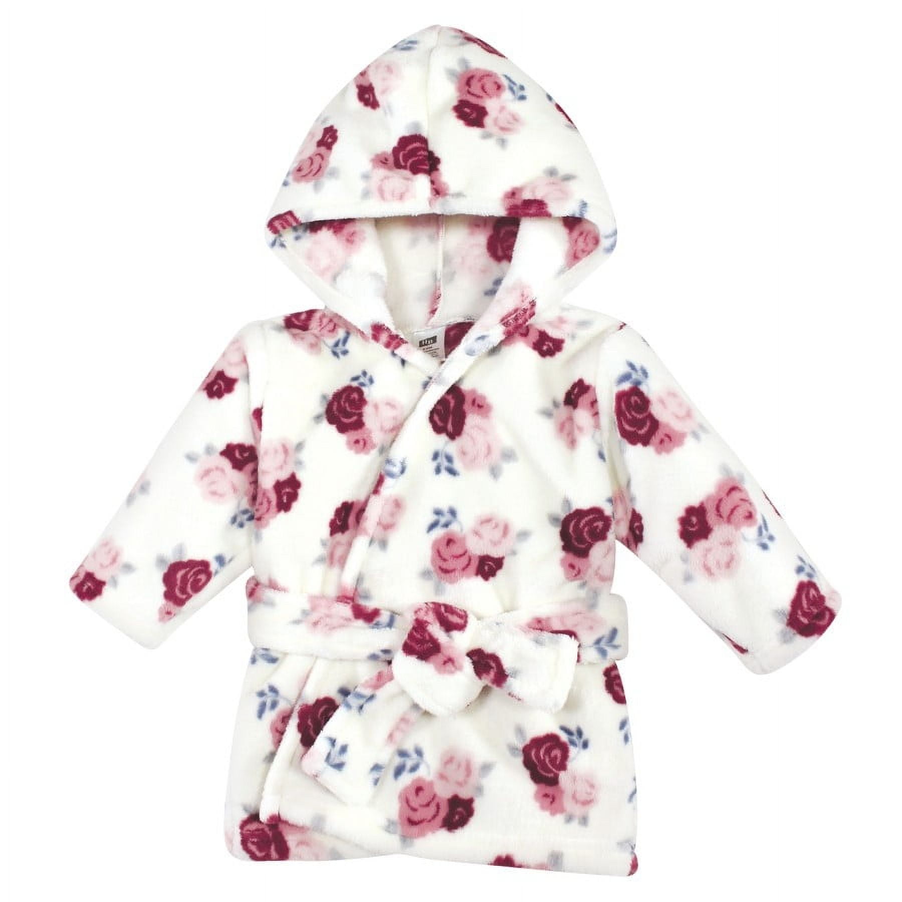 Hudson Baby Infant Girl 2Pc Plush Animal Face Bathrobe, Rose Floral, 0-9 Months