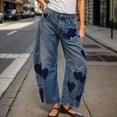 thumbnail image 2 of Wide Leg Pants Woman Ladies Mid Rise Heart Printed Denim Ankle Pant Vintage Baggy Barrel Jeans Slacks for Women Blue XXL, 2 of 7