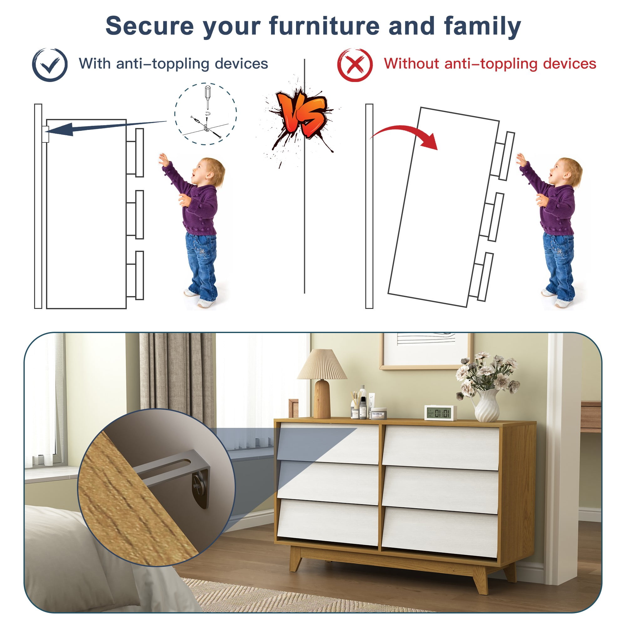 Finihen 6 Drawer Double Dresser Features Vintage-style and Bevel Design, Dresser For Nursery, Kids, Chest Of Drawers, White+Beige Finihen 6 Drawer Double Dresser Features Vintage-style and Bevel Design, Dresser For Nursery, Kids, Chest Of Drawers, White+Beige