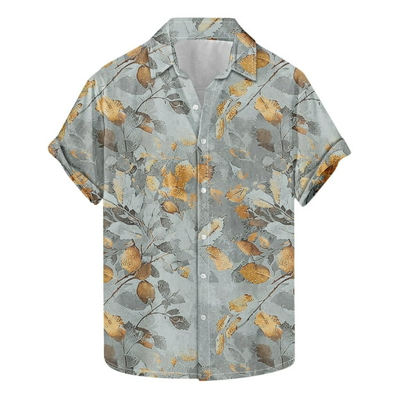 AHTJRT Stylish Men's Camouflage Print Button Down Short Sleeve Shirt Blue S