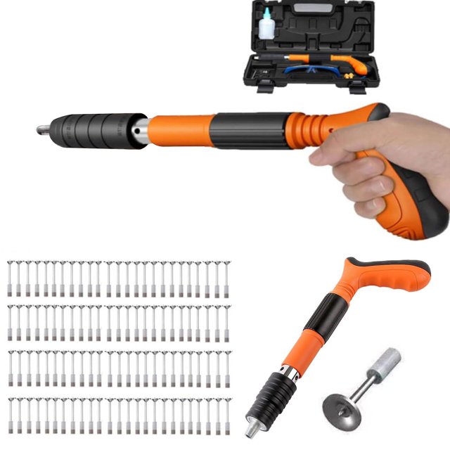 Cloueuse à Air Intégrée pour Menuiserie et Décoration, Cloueuse Manuelle en Acier avec 3 Vitesses et 50 Pcs Ensemble d'Ongles Ronds (100 Ongles)