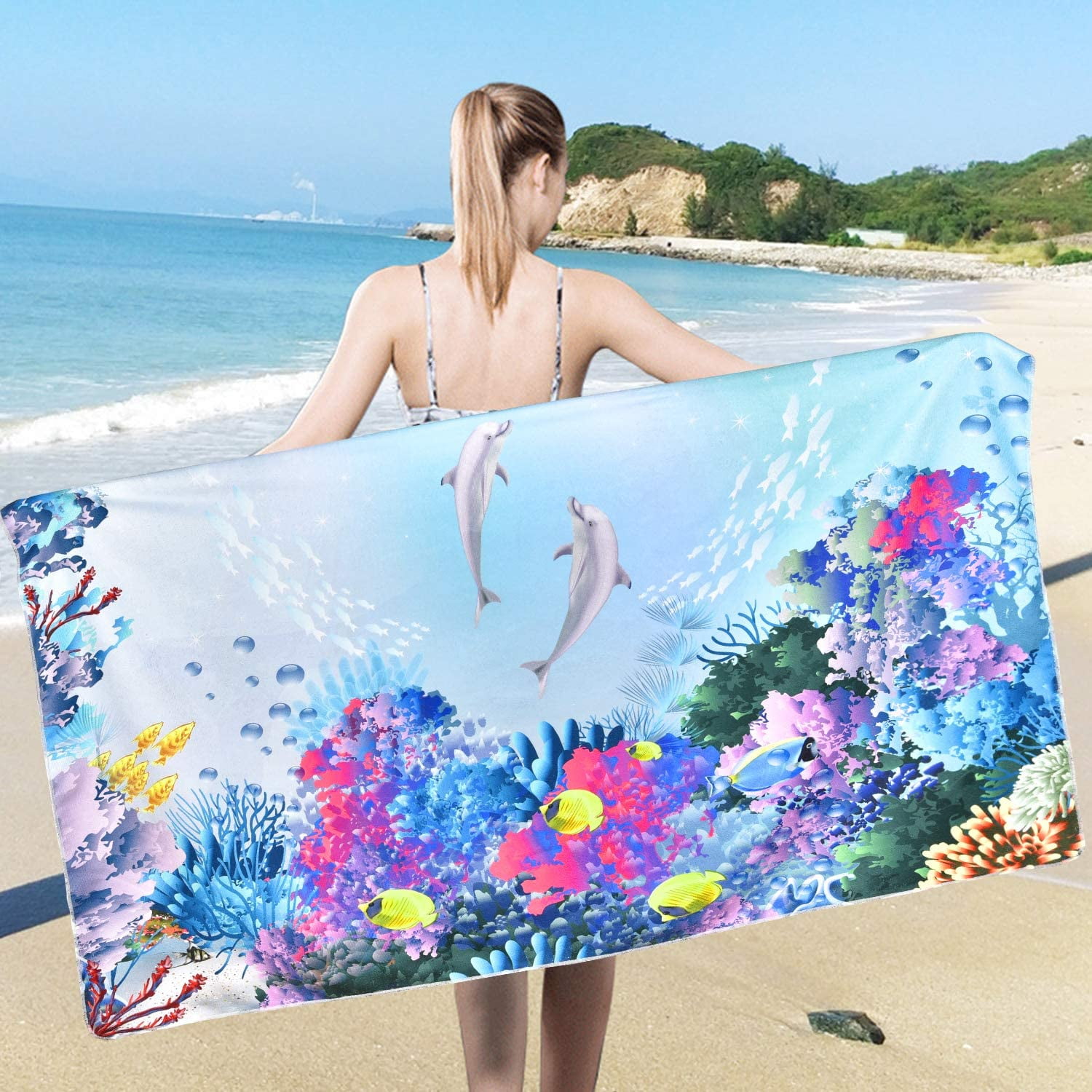 Kids Dolphin Beach Towel, Large Microfiber Beach Bath Towels 31 x 60