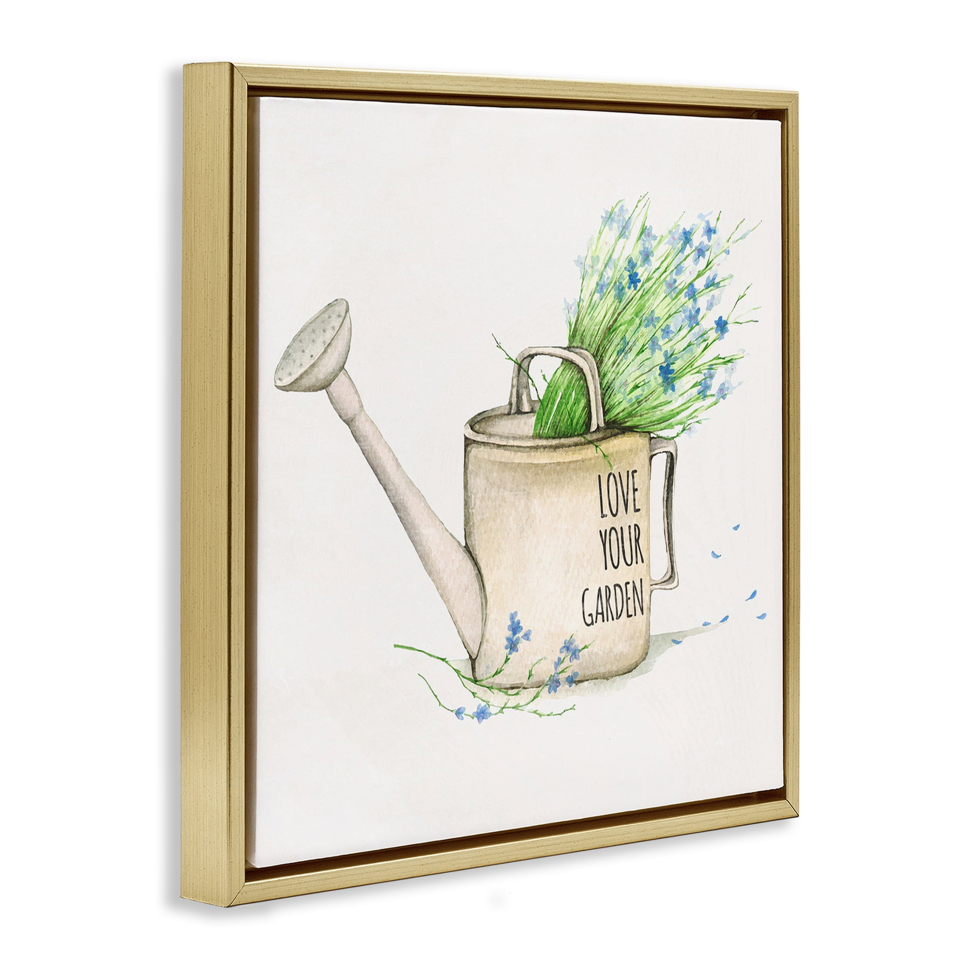 Stupell Industries Love Your Garden Phrase Plants & Flowers Painting Gold Floater Framed Canvas Art Print Wall Art, 25 x 25