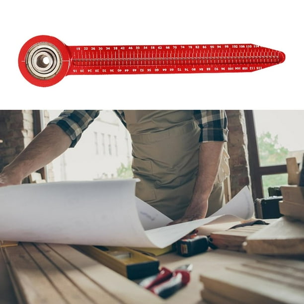 Regla de dibujo circular Mini , calibre de marcado giratorio de 360 degree, profesional para de la madera con escala transparente, aleación Rojo