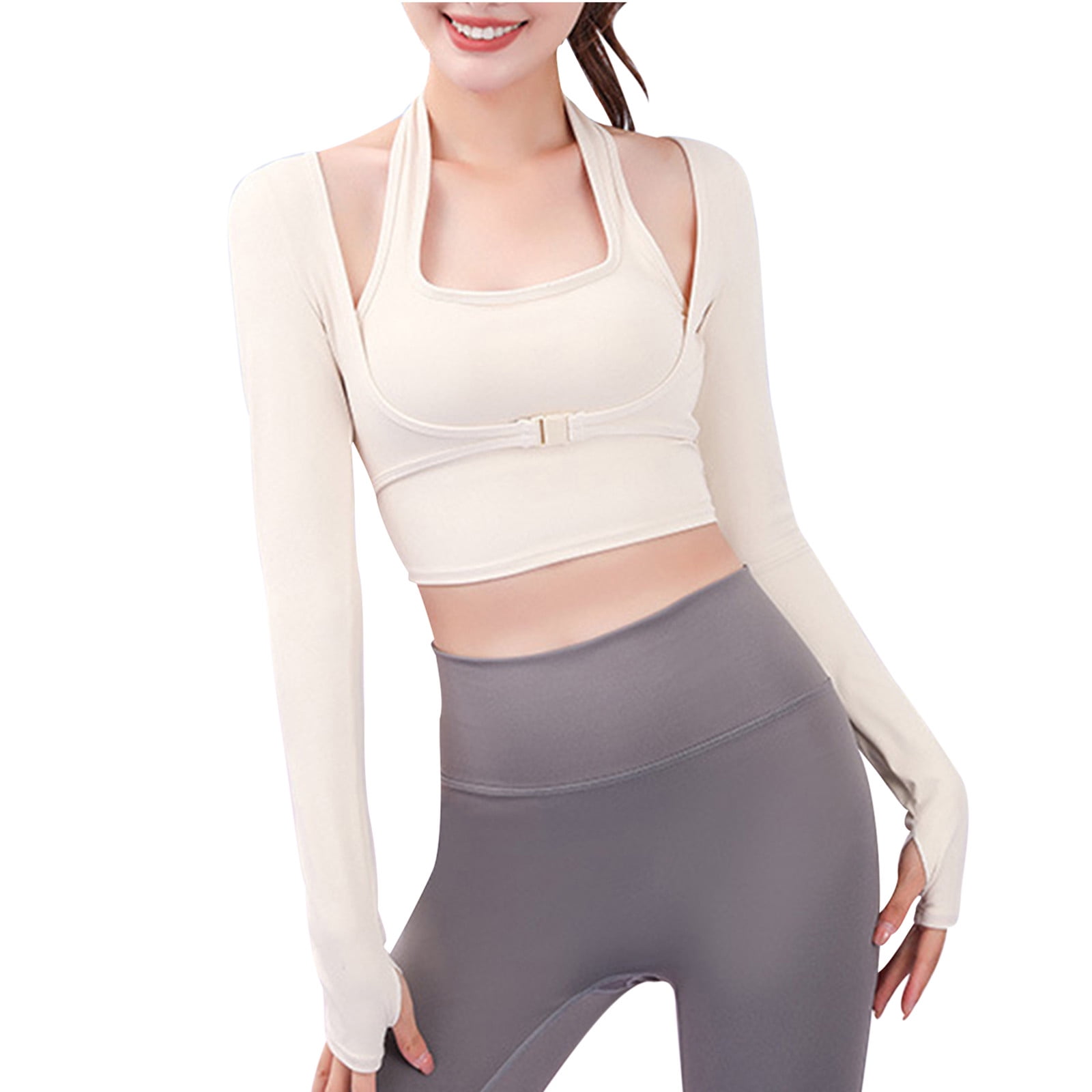 Women's Built In Bra Long Sleeve Crop Top Buttery Soft Cutout Fitness Yoga  Shirt Padded Slim Fit Gym Workout Top - AliExpress