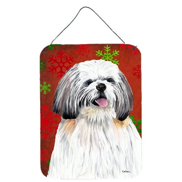 Carolines Treasures SC9423DS1216 Shih Tzu Red and Green Snowflakes Holiday Christmas Wall or Door Hanging Prints 12WX16H