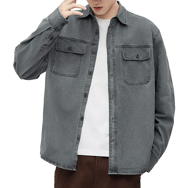 Chemise de Travail Classique Unie pour Activités Quotidiennes et Extérieures, Manches Longues Intemporelles, Boutonnée, Combinant Confort Décontracté et Formel Subtil