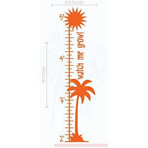 Palm Tree Growth Chart Vinyl Decals Beach Baby Room Nursery Wall Art Stickers, 10.5x39-Inch Orange