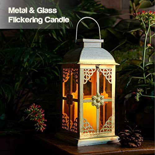 Solar Lantern Outdoor Hyacinth White, Glass Garden Lanterns