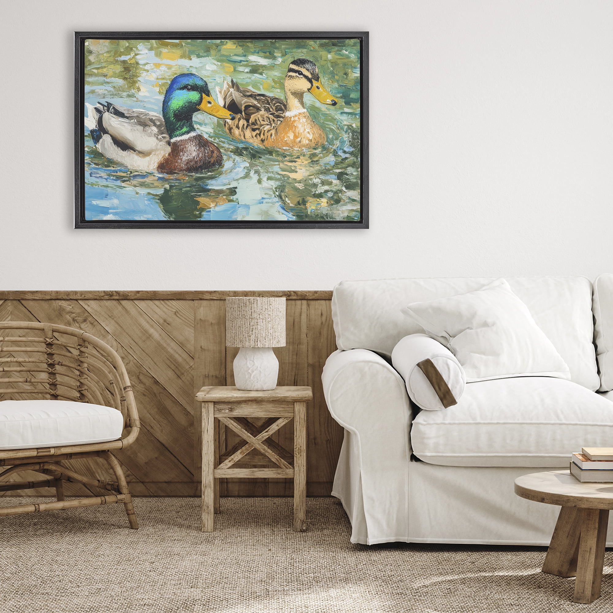 Stupell Industries Ducks Out For A Swim Black Framed Floater Canvas Wall Art, design by Petal Prints Design