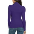 thumbnail image 5 of YEJIMAN Purple V Neck T Shirts For Women, Polyester,Spandex Oversized Tshirts For Women, Women Casual Solid Long Sleeve Mock Turtleneck Blouse Tops Slim Fit Stretchy Layer Tee Shirts, 5 of 7