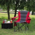 thumbnail image 2 of Heavy Duty Folding Camping Chair, Outdoor Oversized Camping Chair w/Cup Holder & Cooler Bag, Portable Padded Lawn Chair for Beach Picnic Sports, U.S. Flag(Red), 2 of 14