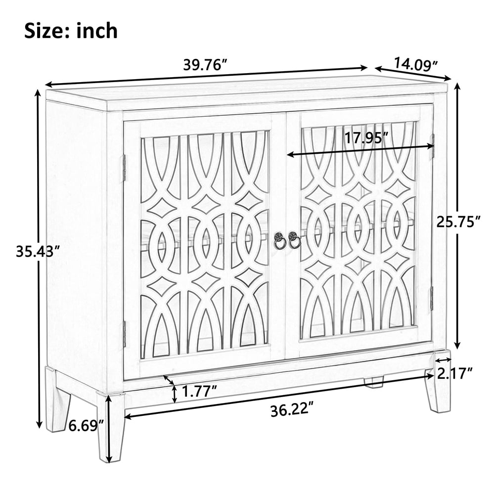 Private Jungle Wood Accent Buffet Sideboard Storage Cabinet with Doors and Adjustable Shelf, Entryway Kitchen Dining Room,40 Inch,Navy Green
