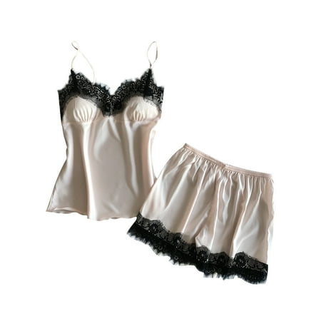 

HIMONE Women Summer Two Piece Pajamas Set Sexy V Neck Padded