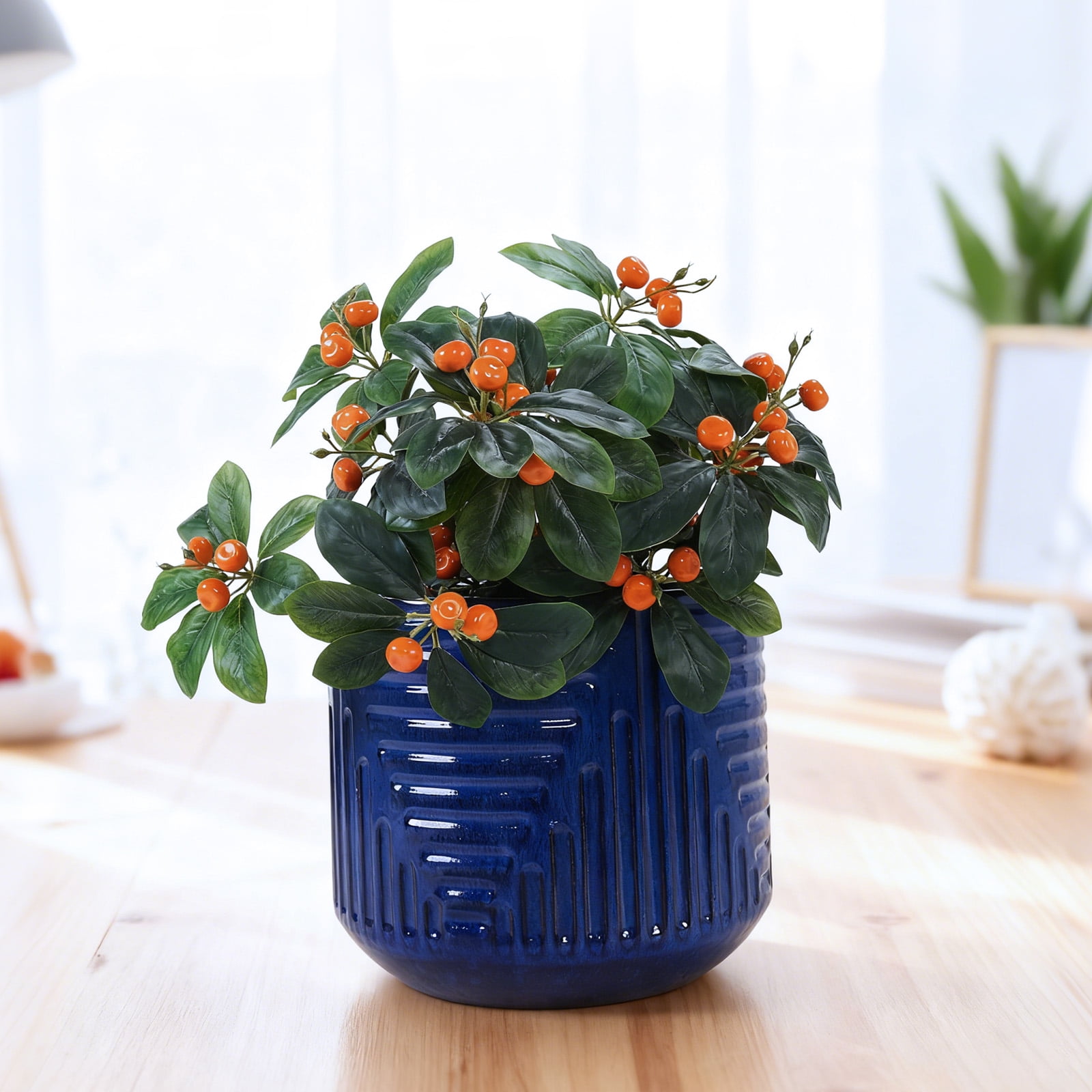 16" Dia Round Planters for Indoor Plants, Large Outdoor Planters with Drainage Holes, Ceramic Plant Pots Indoor & Outdoor for Home Garden Patio - Dark Blue