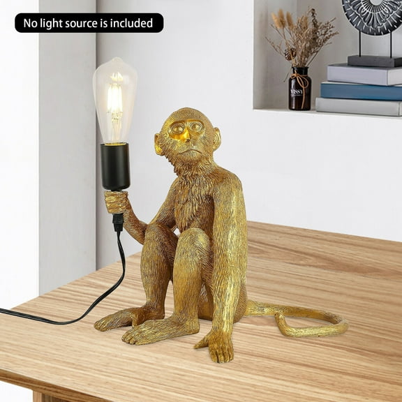 Detailed Carving Retro Gold Table Lamp Indoor Monkey Table Lamp for Bedrooms, Living Rooms, Baby Rooms