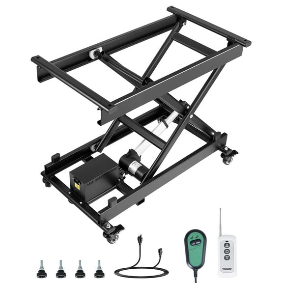 VEVOR Electric Lift Table, 330 lbs Capacity Single Scissor Lift Table, 8 - 28 in Height Adjustable Lifting Platform, Coffee Table lift with 4 Wheels, for Material Handling and Transportation, Black