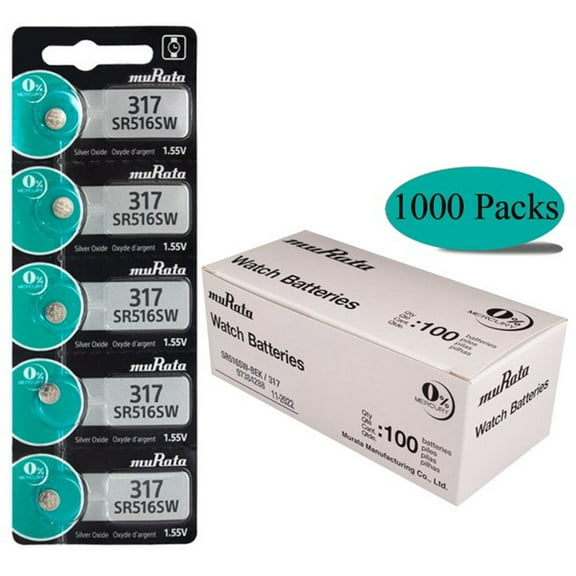 Murata 1000 x SR516SW 317 SR516 1.55v Silver Oxide Button Cell Watch Battery Wholesale Pack