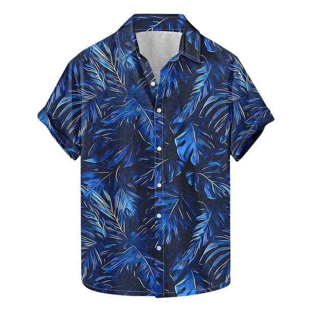 Camisas Hawaianas de Manga Corta Solapa Impresa Botón Arriba, Casual de Moda para el Ocio Al Aire Libre Y Vacaciones