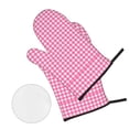 thumbnail image 2 of Checked Gingham Oven Mitts and Pot Holders Sets Baking Sets for Kitchen BBQ Gloves Heat Resistant Cooking \r\nPink White Background 4 Pieces, 2 of 8