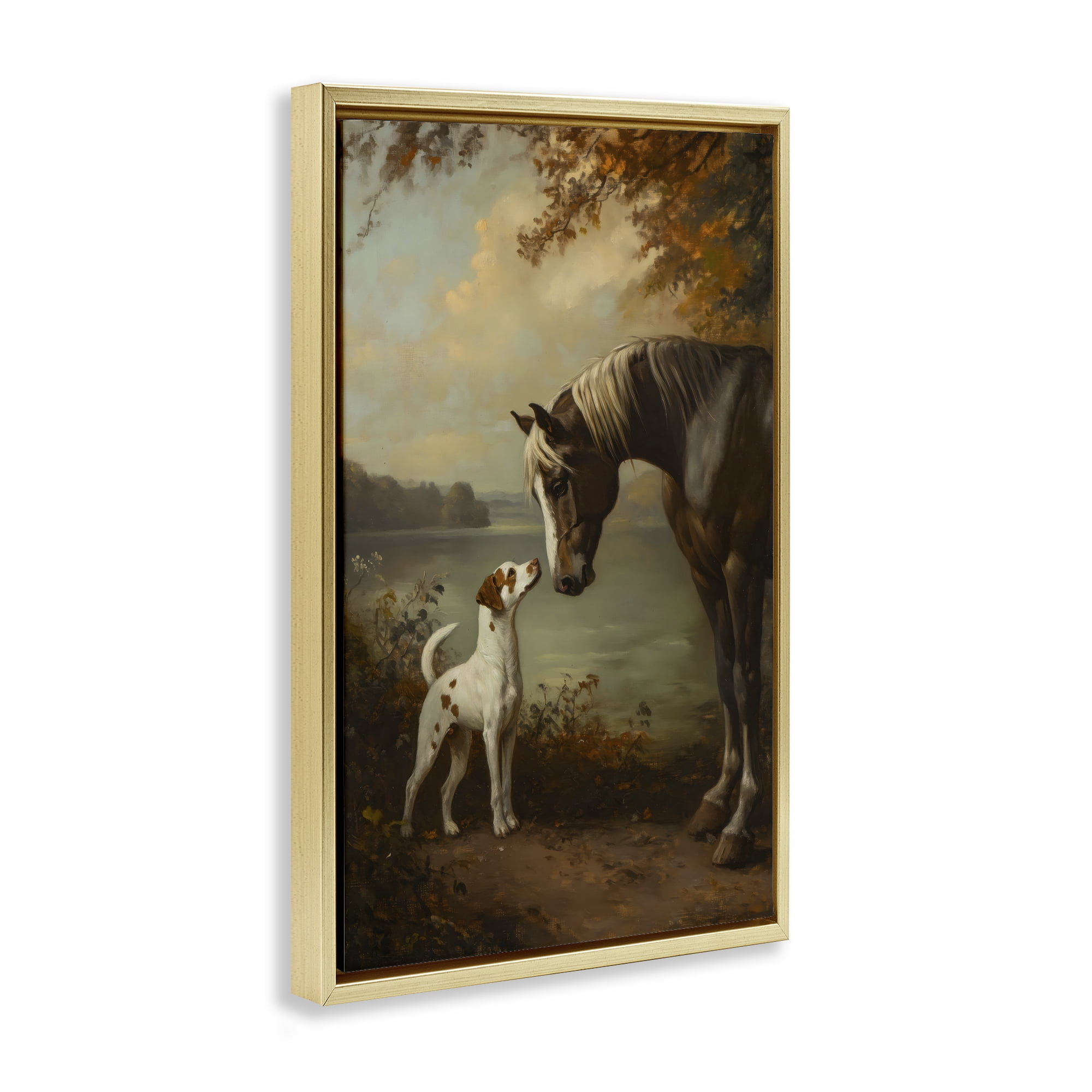 Stupell Industries Autumn Companions Hunting Party Gold Framed Floater Canvas Wall Art, design by Petal Prints Design