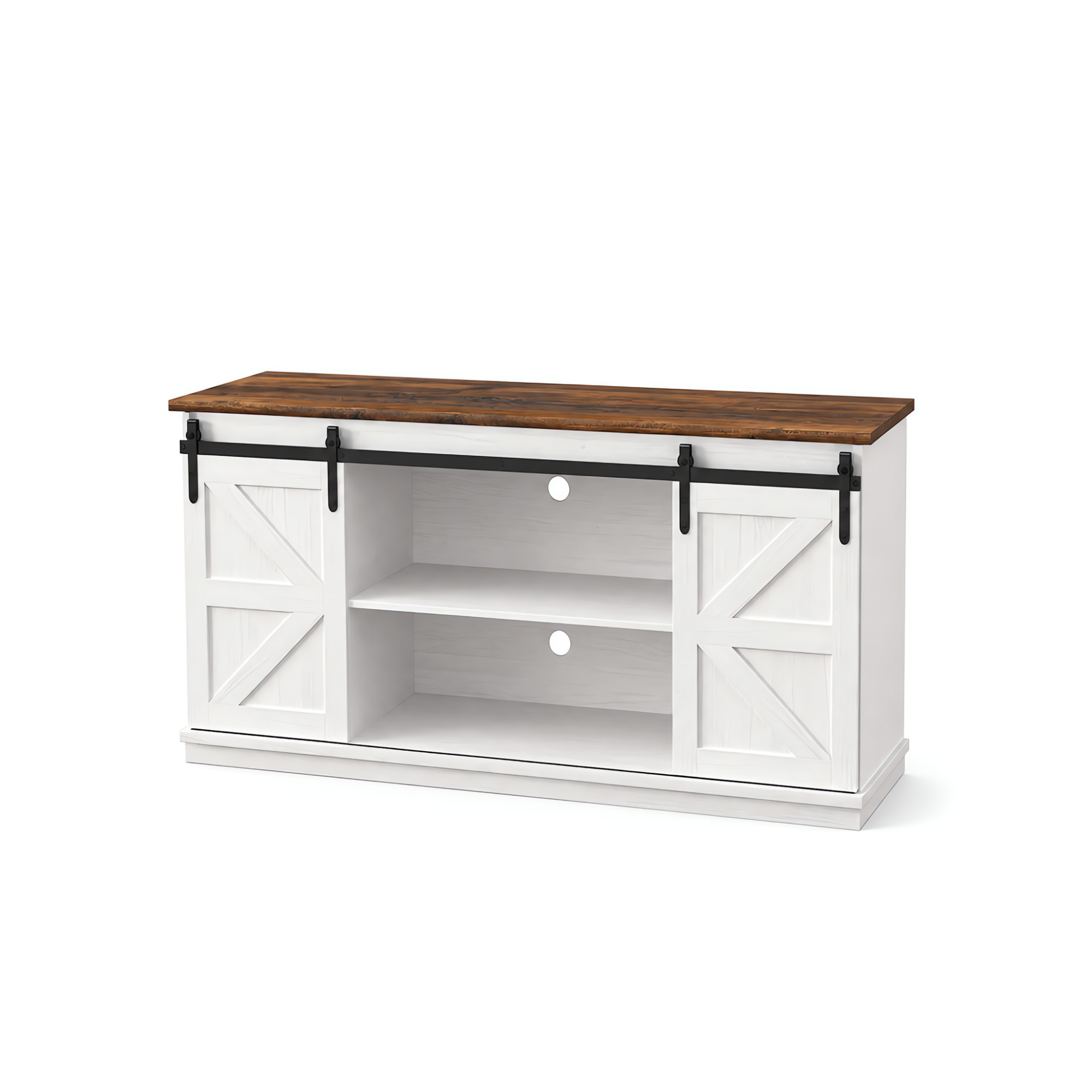 Vineego 58" Farmhouse TV Stand with Sliding Barn Doors, Milk White photo 8