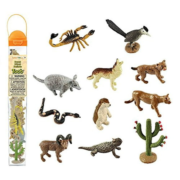 Safari Ltd. Desert TOOB - Figurines of Horned Lizard, Cactus, Road Runner, Scorpion, Rattlesnake, Coyote, Bobcat, Armadillo, Mountain Lion - Educational Toy Figures For Boys, Girls & Kids Ages 3+